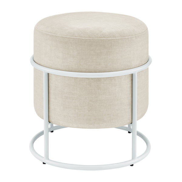Ophelia Velvet Round Ottoman w/ White Metal Frame, Padburry Cream