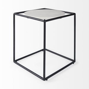 Austen 20L x 20W x 22H Round White Marble Top W/ Black Metal Frame Side Table
