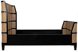 Porto Queen Bed in Hand-Rubbed Black Mahogany with Caning Detail