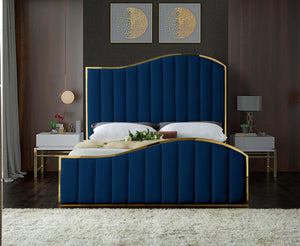 Ethel Queen Bed In Navy Velvet