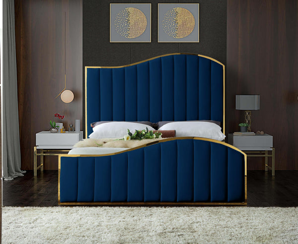 Ethel Queen Bed In Navy Velvet