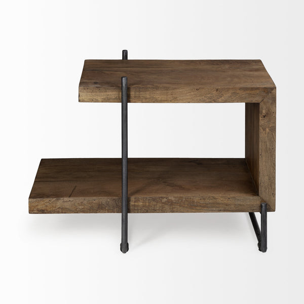 Maddox 30L x 18W x 22H Medium Brown Wood w/ Black Metal U-shaped End/Side Table