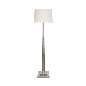 FLUTED WOOD FLOOR LAMP IN SILVER LEAF WITH CREAM SILK SHADE