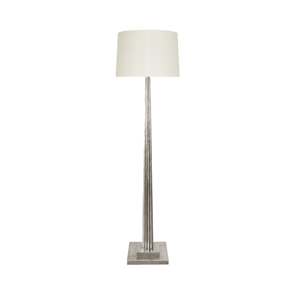 FLUTED WOOD FLOOR LAMP IN SILVER LEAF WITH CREAM SILK SHADE