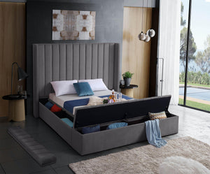 Joanne Queen Bed In Grey Velvet