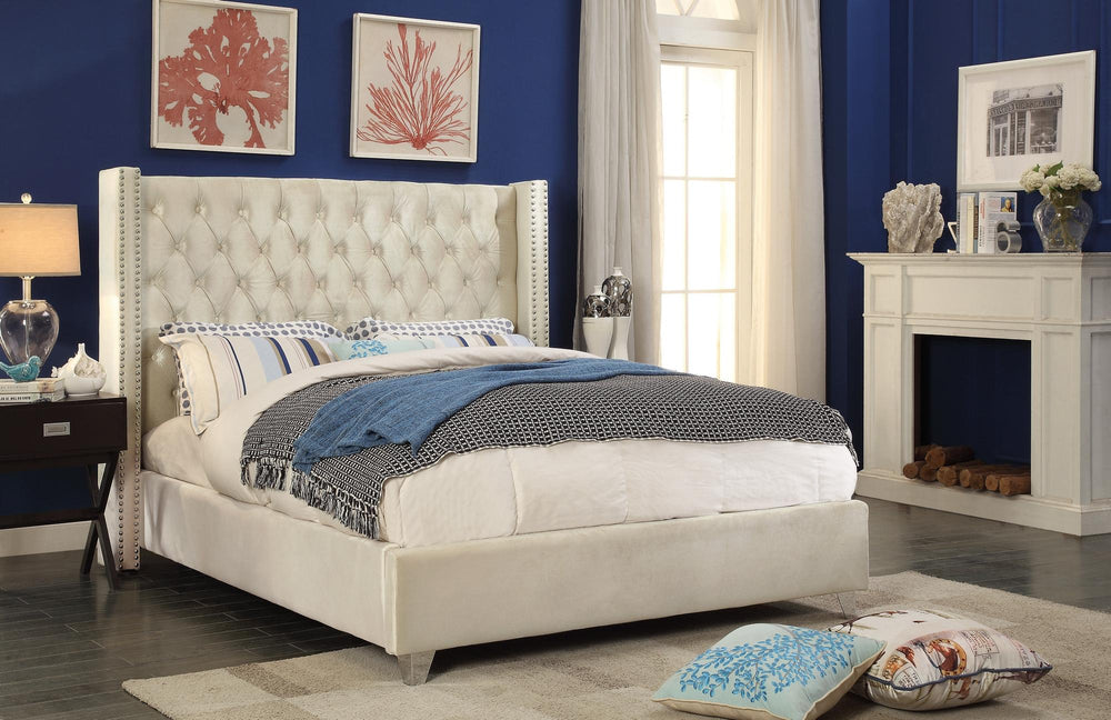 Isabel Queen Bed In Cream Velvet
