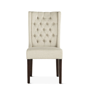 Lara Off-White Linen Dining Chair with Dark Walnut Legs