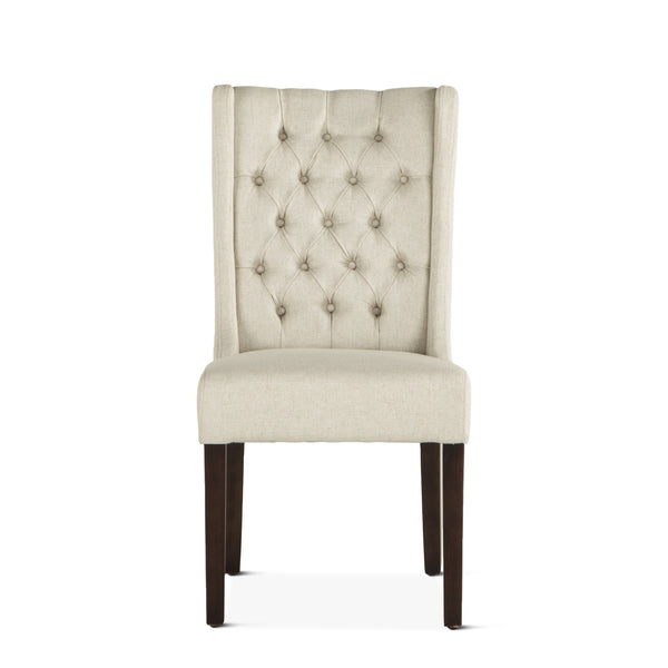 Lara Off-White Linen Dining Chair with Dark Walnut Legs
