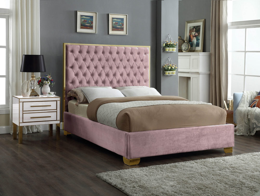Jared Full Bed In Pink Velvet