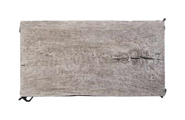 Atlas Coffee Table, Chamcha Wood, Gray Stone Finish, Metal