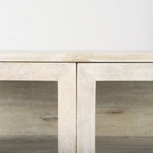 Arelius 36L x 18W x 32H White Wood, Gold Metal Base w/ 2 Glass Doors Accent Cabinet