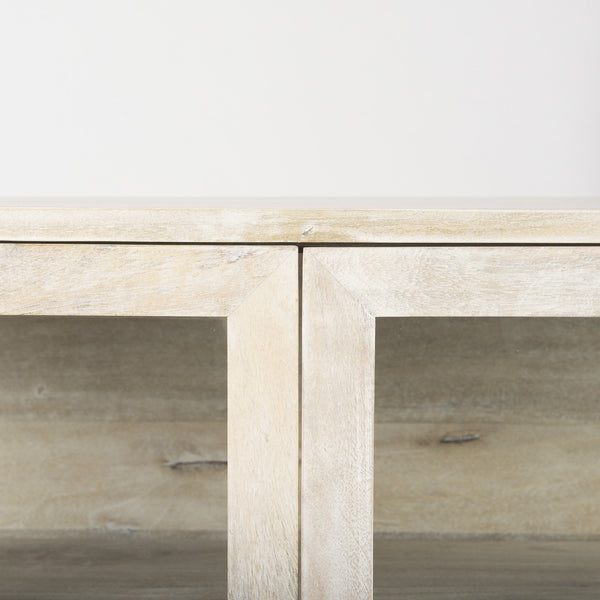 Arelius 36L x 18W x 32H White Wood, Gold Metal Base w/ 2 Glass Doors Accent Cabinet