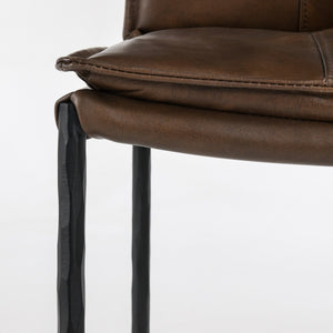 Mayer Leather Counter Stool with Hammered Iron Legs