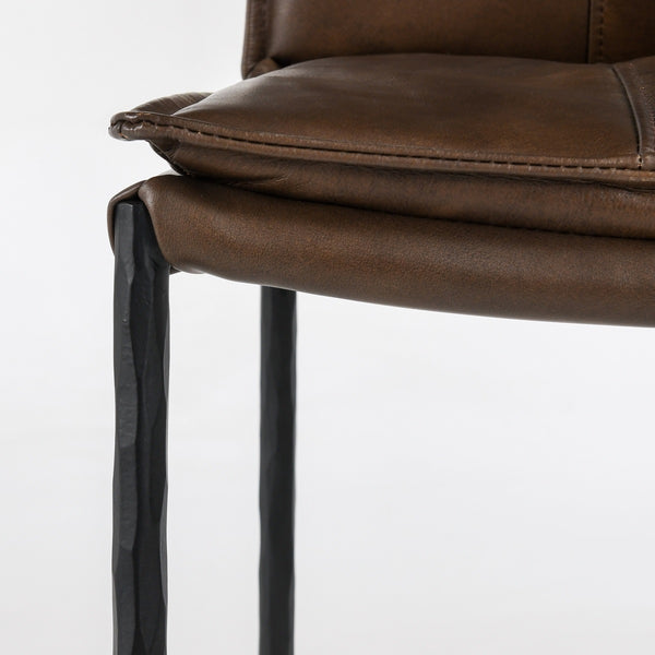 Mayer Leather Counter Stool with Hammered Iron Legs