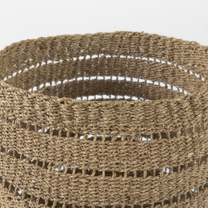 Hayes 17.7L x 17.7W x 11.8H (Set of 2) Medium Brown Seagrass Round Basket with Stripe Pattern