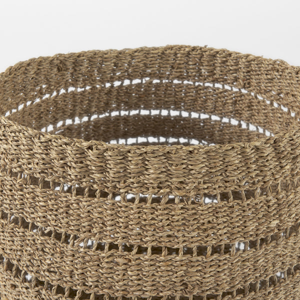 Hayes 17.7L x 17.7W x 11.8H (Set of 2) Medium Brown Seagrass Round Basket with Stripe Pattern