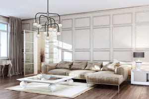Neutra 9 Light Chandelier in Matte Black + Polished Nickel Finish