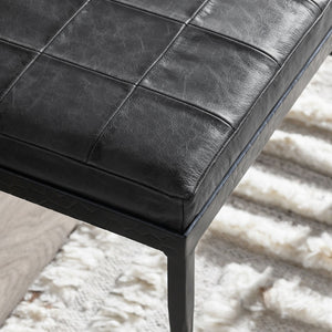 Malo Leather Bench with Hammered Iron Legs - Onyx Black