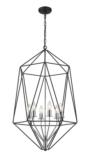 Geo 6 Light Chandelier in Matte Black + Chrome Finish