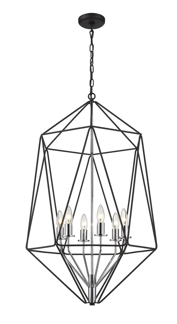 Geo 6 Light Chandelier in Matte Black + Chrome Finish