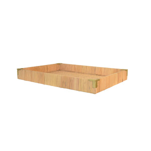SMALL RECTANGULAR NATURAL RATTAN WRAPPED TRAYS WITH BRASS CORNERS