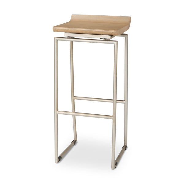 Givens 14.0L x 15.8W x 31.8H Brown Wood W/Silver Metal Frame Barstool