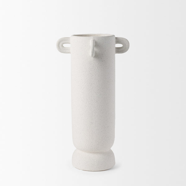 Dylan Tall Textured Off White w/ Handles Ceramic Vase