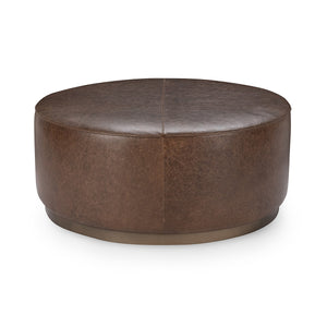 Clair Leather Round Coffee Table - Cocoa Brown