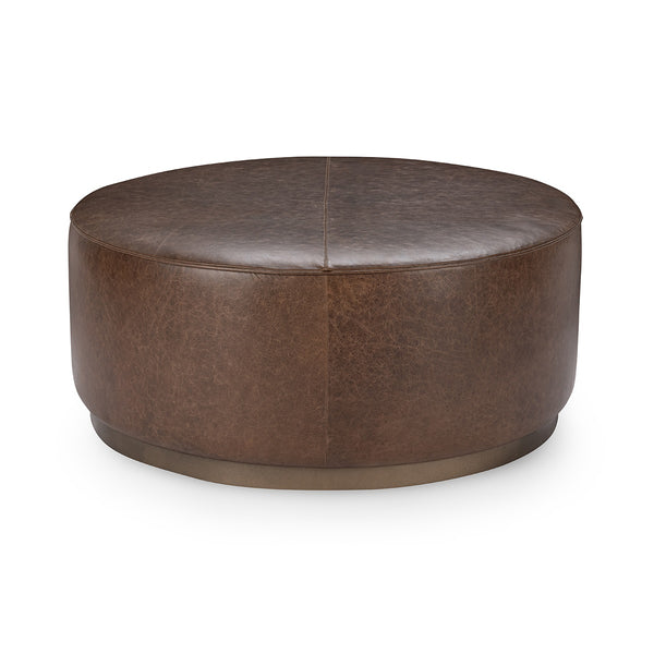 Clair Leather Round Coffee Table - Cocoa Brown