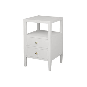 TWO DRAWER SIDE TABLE IN COATED WHITE LINEN