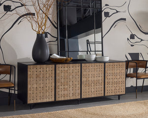 OMARI SIDEBOARD - LARGE - SUEDE LIGHT TAN LEATHER