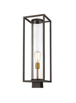Dunbroch 1 Light Outdoor Post Mount Fixture in Deep Bronze + Outdoor Brass Finish