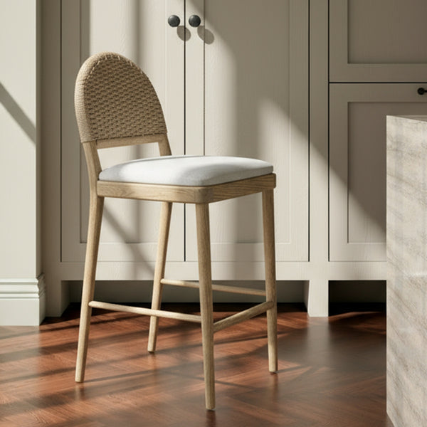 Claire Counter Stool with Oak and Beige Upholstery