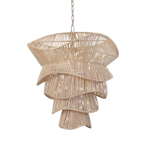 MODERN TIERED ORGANIC PENDANT SPUN IN BLEACHED RATTAN