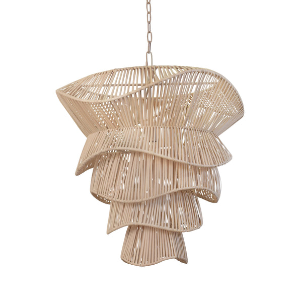 MODERN TIERED ORGANIC PENDANT SPUN IN BLEACHED RATTAN