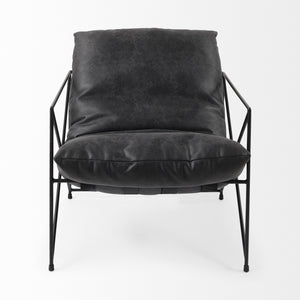 Leonidas 28.5L x 29.5W x 34.0H  Black Faux Leather Seat W/ Black Metal Frame Accent Chair