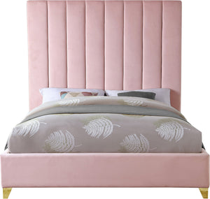 Glenda King Bed In Pink Velvet