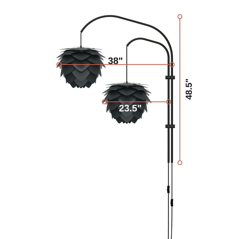 Aluvia Mini 2-Light Wall Lamp in Anthracite with White Wall Hanger