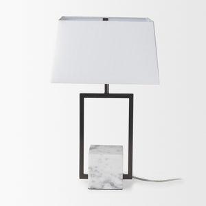 Peyton 14.0L x 9.0W x 26.2H Black Metal W/Marble Cube and White Shade Table Lamp