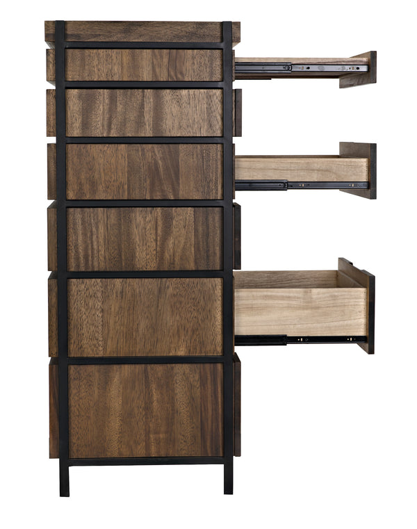Seoul Tallboy Dark Walnut and Industrial Steel Chest of Drawers