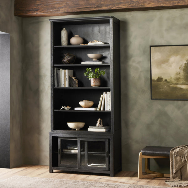 Admont Bookcase In Worn Black Veneer