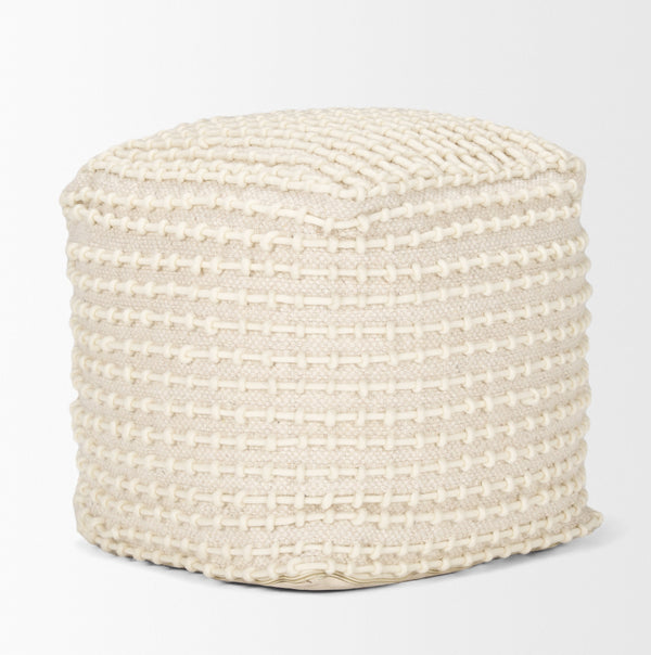 Sakaye Beige w/ Cream Stitched Patterned Pouf