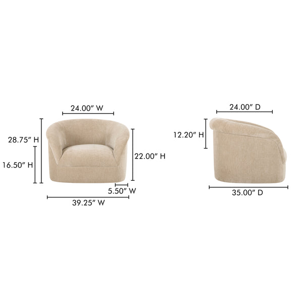 Thora Lounge Chair in Beige Velvet Upholstery