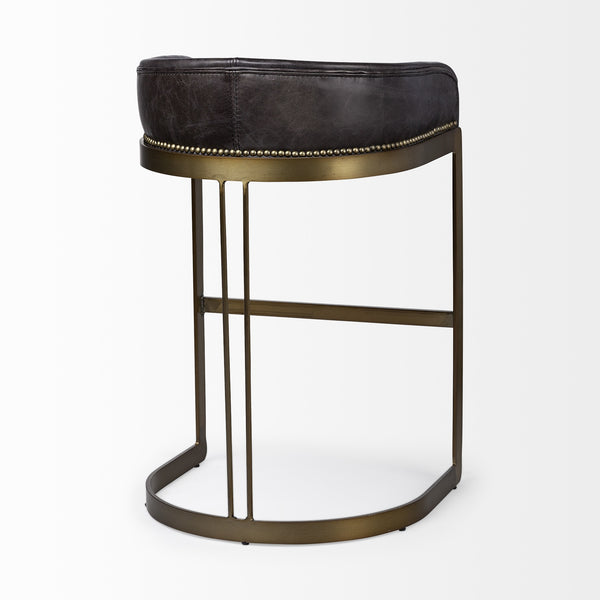 Hollyfield 20.5L  x 19.75W x 32.75H Black Leather Seat Gold Metal Base Stool