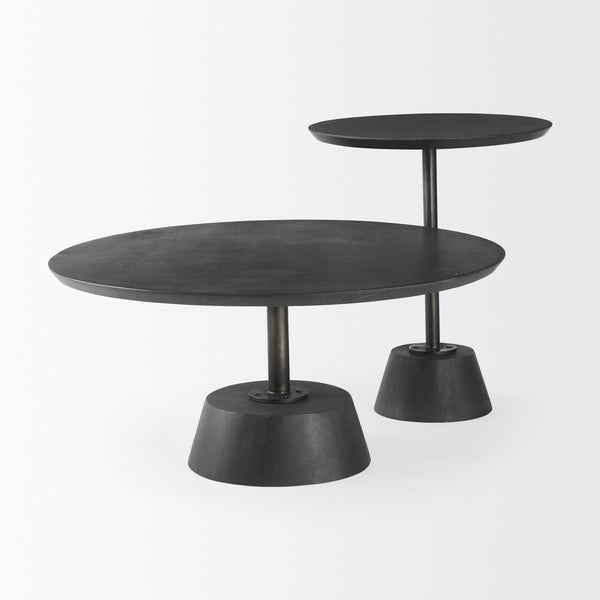 Maxwell 20" Round Dark Brown Wood w/ Black Metal Pedestal Side Table