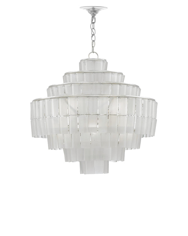 Sommelier Blanc Chandelier In Contemporary Silver Leaf & Opaque White
