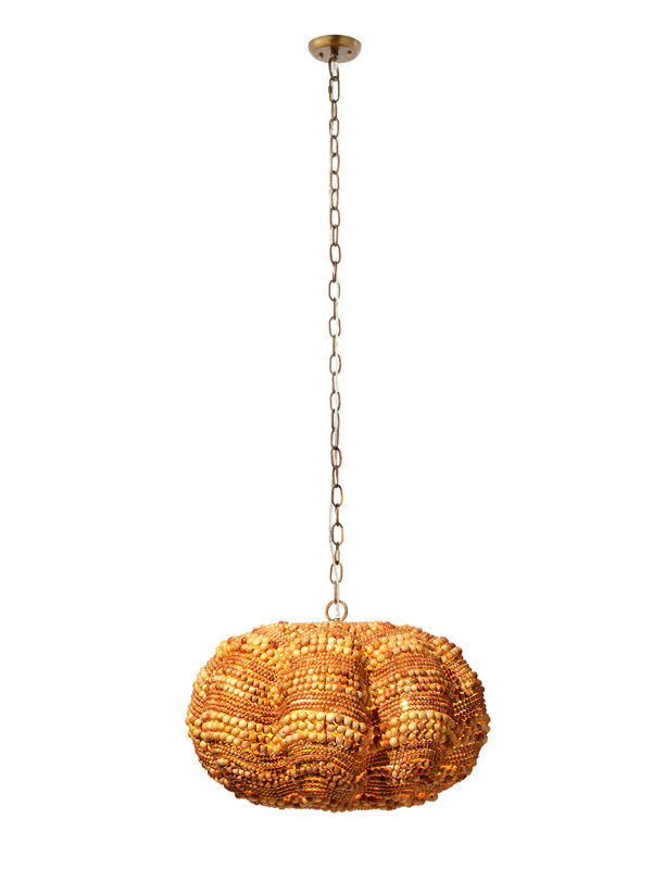 Clamshell Wood Beaded 4-Light Small Chandelier