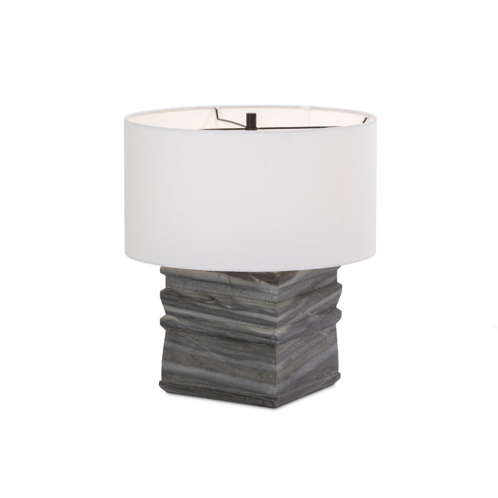 Cedric Table Lamp In Slate Grey Marble-Ivory Linen-Jet Black