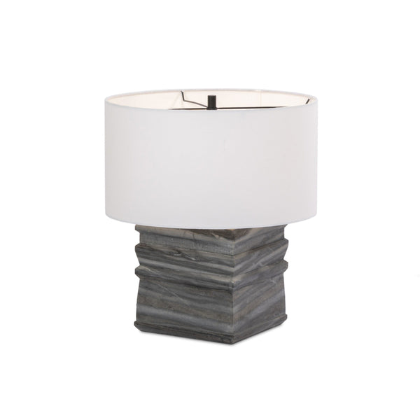 Cedric Table Lamp In Slate Grey Marble-Ivory Linen-Jet Black