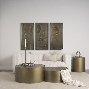 Eclipse Gold Metal Drum Base w/ Dark Brown Wood Top End/Side Table